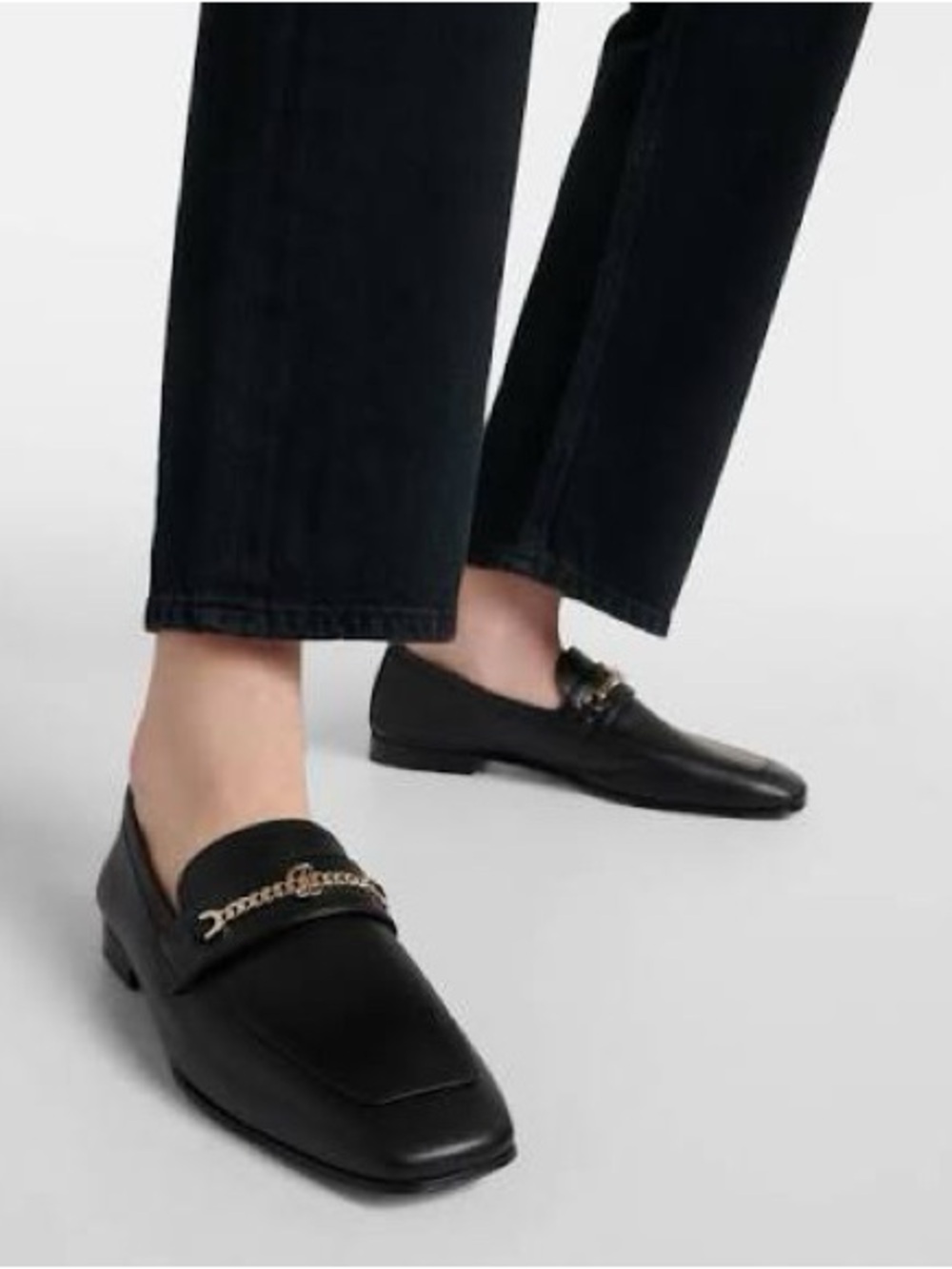 Christian Louboutin Black Leather Loafers with Chain